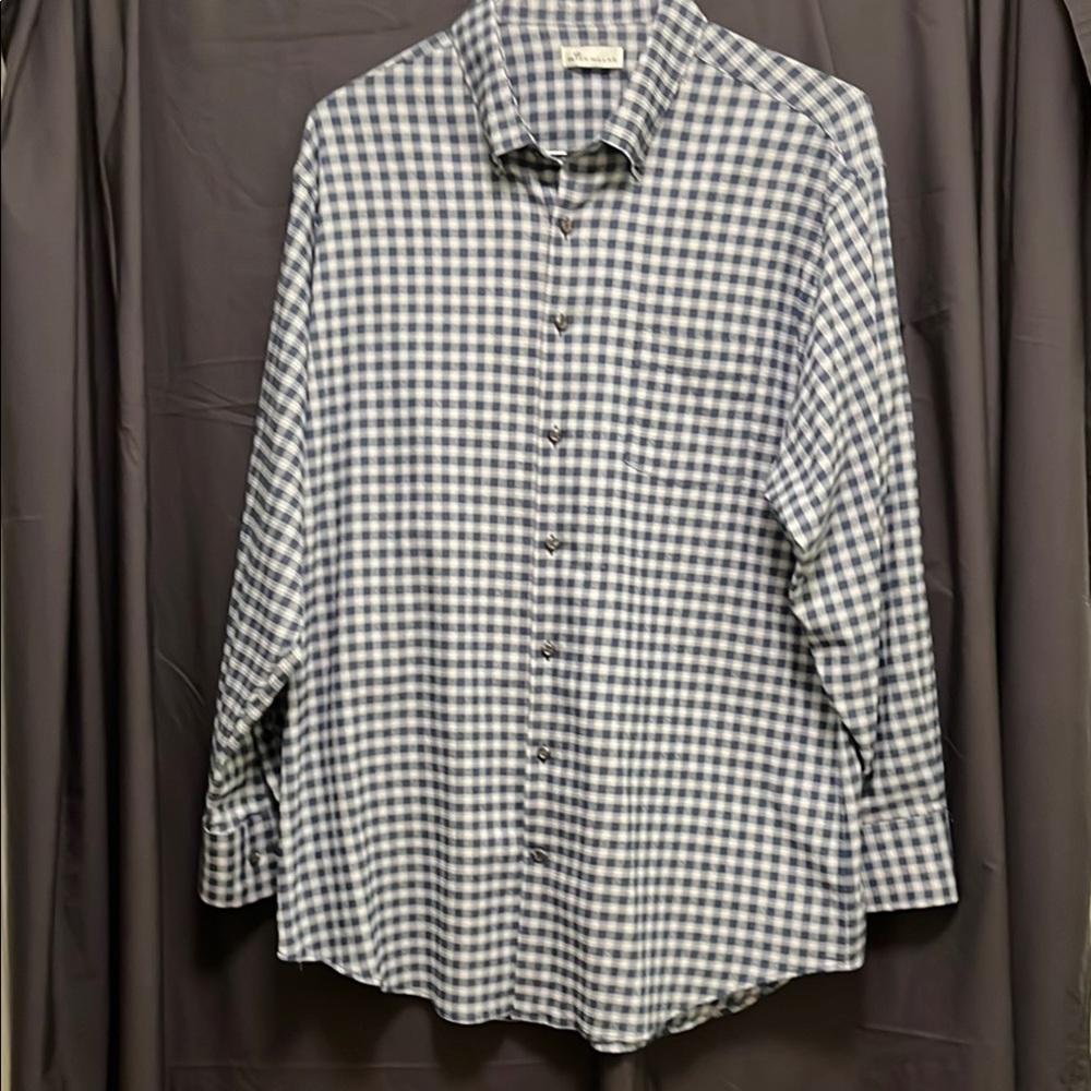 Peter Millar Men's XL Blue and Grey Long-sleeved Checkered Button-down Shirt